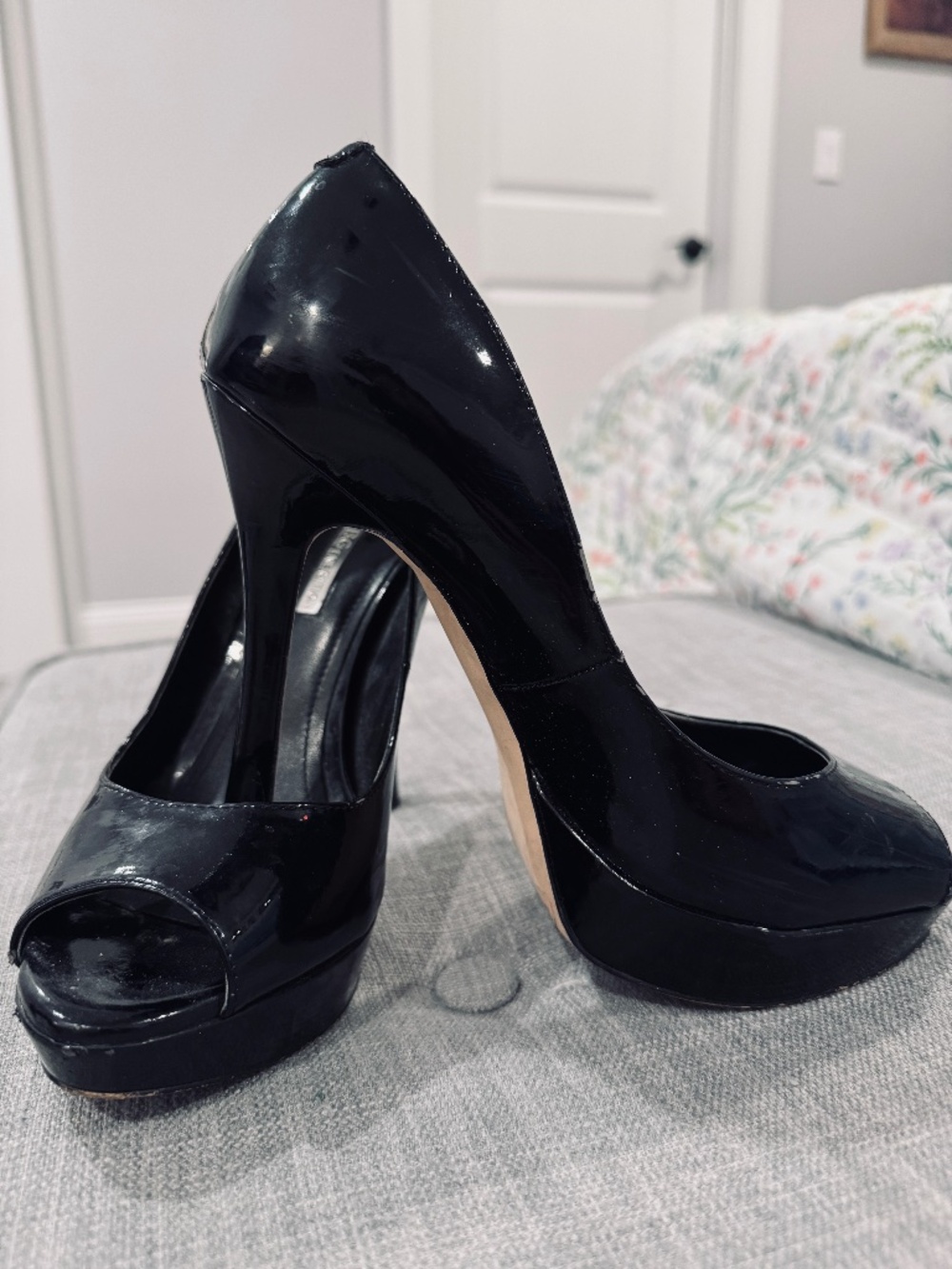 BCBGeneration Black Patent Leather Peep-Toe Pumps Size 7